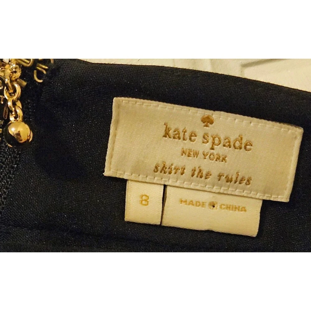 Kate Spade New York Black Skirt Gold Zip Up Back Size 8
